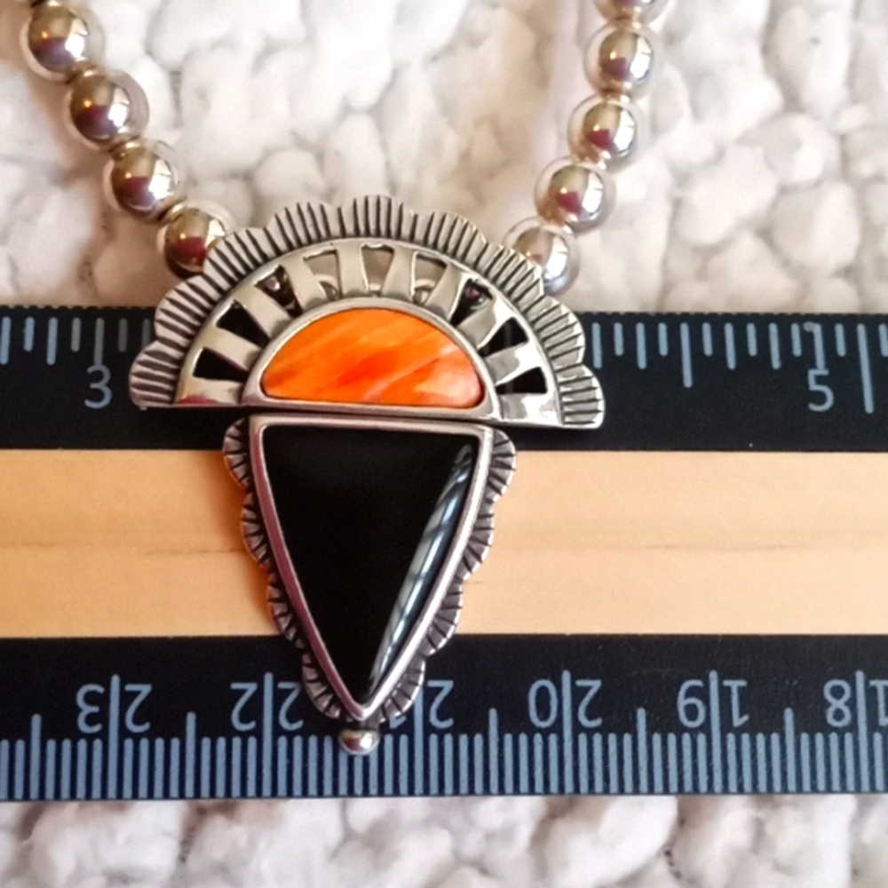 CAROLYN POLLOCK BLACK ONYX AND SPINNEY ORYSTER STERLING SILVER NECKLACE π€ - Picture 7 of 9